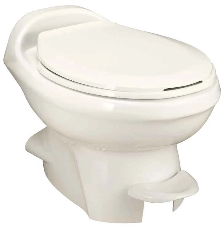 Inodoro Thetford Aqua-Magic Style Plus de perfil bajo para vehículos recreativos – Descarga por pedal, color hueso 34438