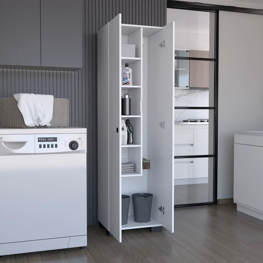 Columna de Baño Lago en melamina con 2 puertas y 6 estantes , blanco , 181.2 cm X 51.2 cm X 39.1 cm TUHOME CONCEPT