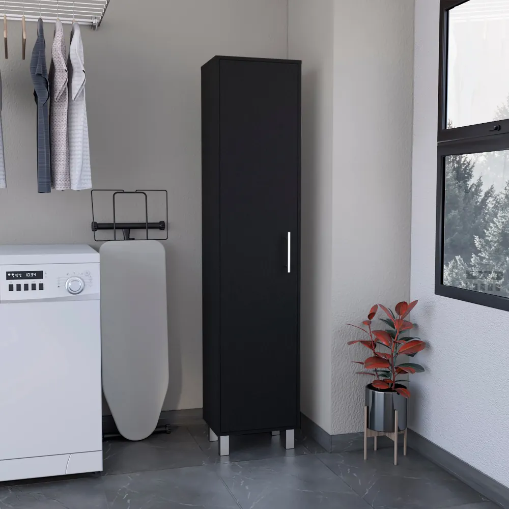 Columna de baño Laska con 5 estantes y 1 puerta , negro , 180 cm X 40 cm X 29.8 cm TUHOME CONCEPT