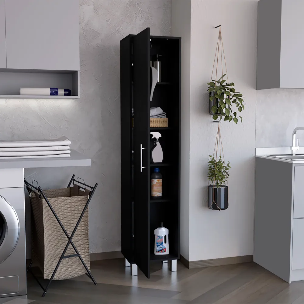 Columna de baño Laska con 5 estantes y 1 puerta , negro , 180 cm X 40 cm X 29.8 cm TUHOME CONCEPT