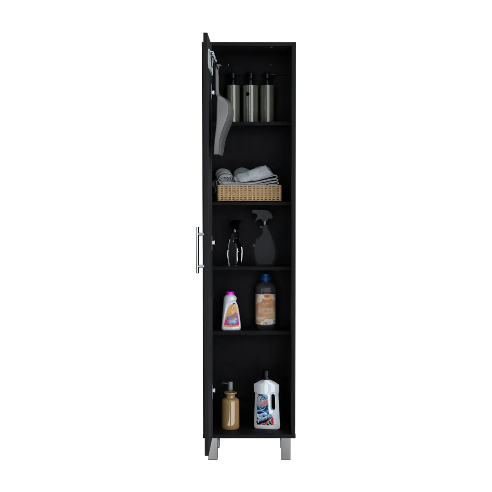Columna de baño Laska con 5 estantes y 1 puerta , negro , 180 cm X 40 cm X 29.8 cm TUHOME CONCEPT