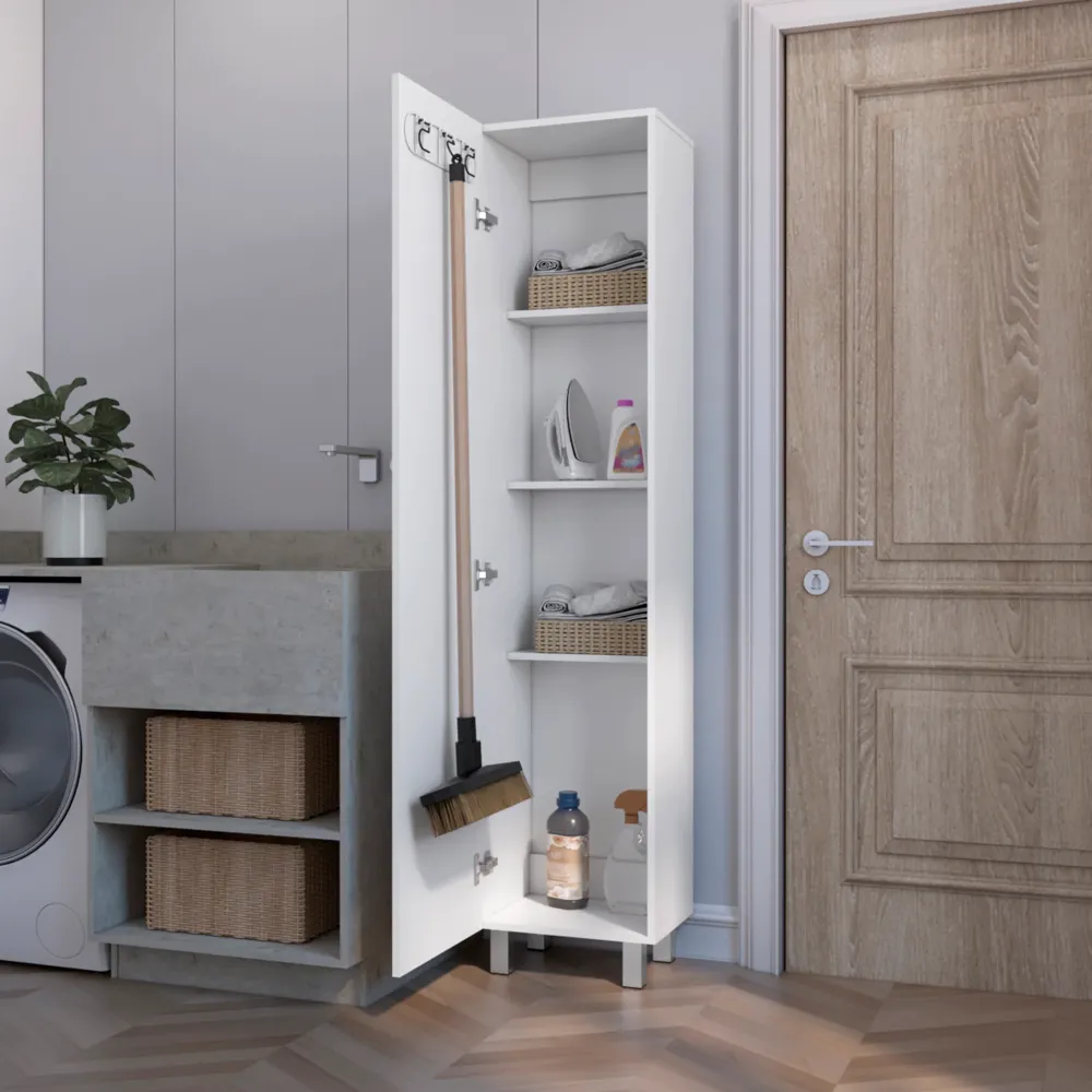 Columna de baño Vintro en melamina con 4 estantes y 1 puerta , blanco , 180 cm X 40 cm X 31.3 cm TUHOME CONCEPT