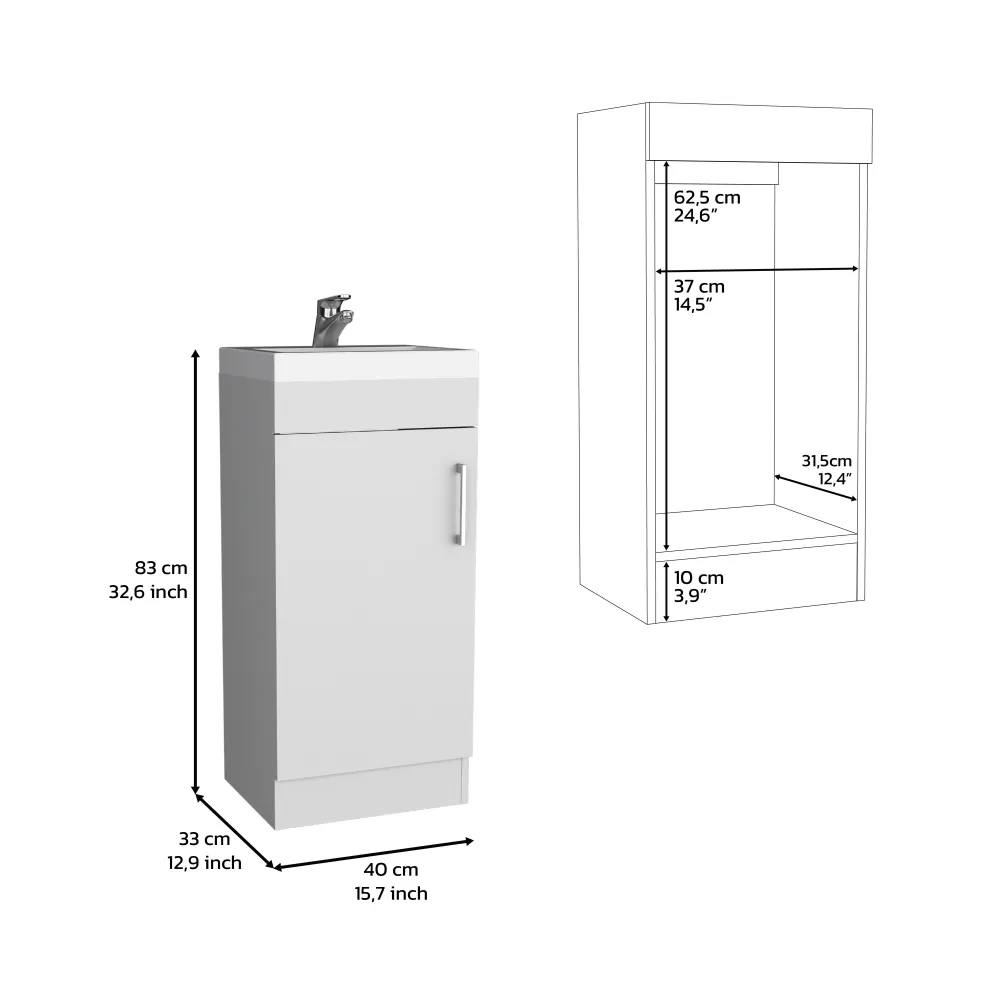 Mueble de Baño Madrid con 1 puerta y almacenamiento inferior , blanco , 83 cm X 40 cm X 33 cm TUHOME CONCEPT