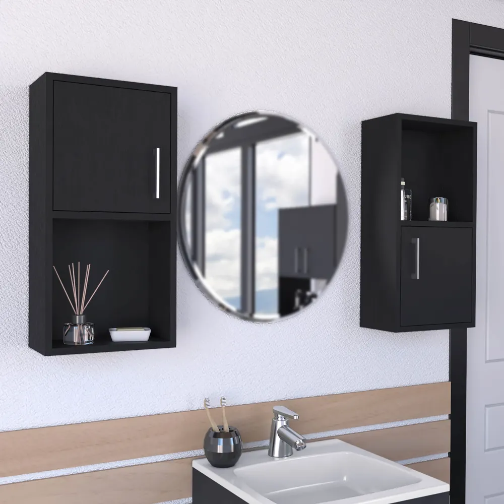 Set de Muebles auxiliares de baño en melamina con 4 estantes y 2 puertas , negro , 60.1 cm X 30 cm X 16 cm TUHOME CONCEPT