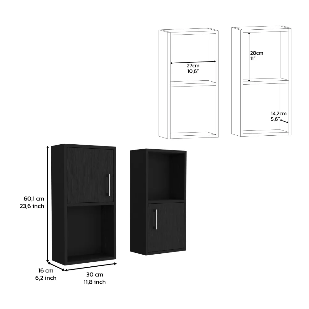 Set de Muebles auxiliares de baño en melamina con 4 estantes y 2 puertas , negro , 60.1 cm X 30 cm X 16 cm TUHOME CONCEPT