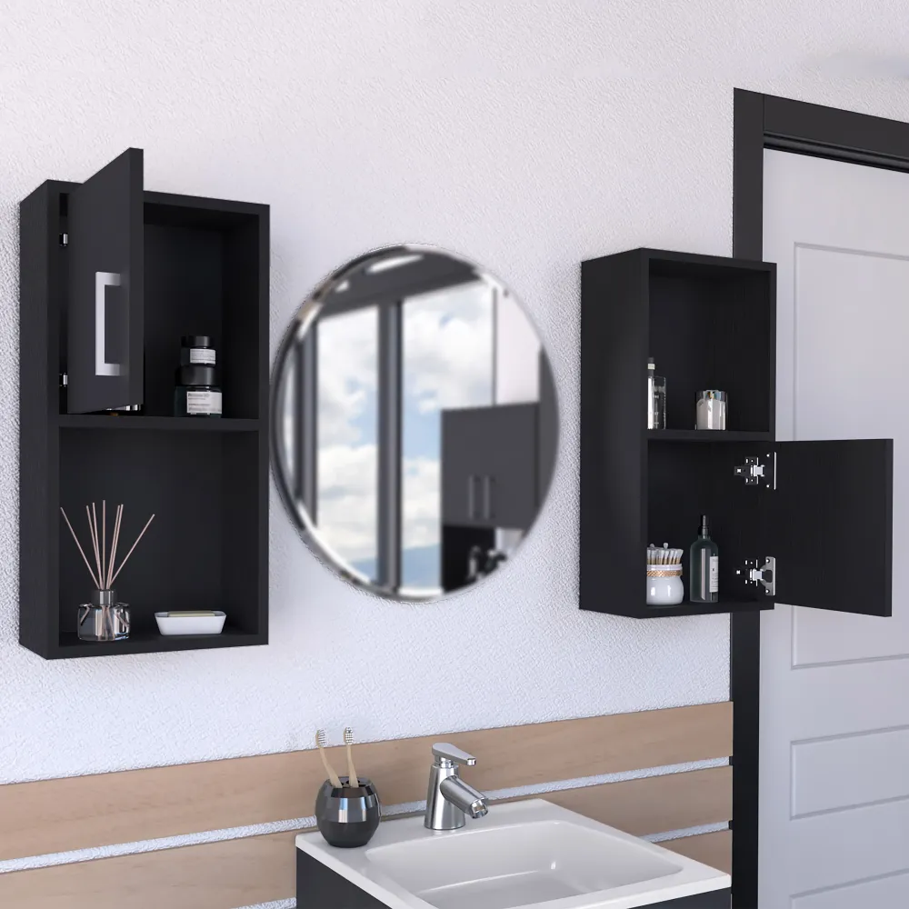 Set de Muebles auxiliares de baño en melamina con 4 estantes y 2 puertas , negro , 60.1 cm X 30 cm X 16 cm TUHOME CONCEPT