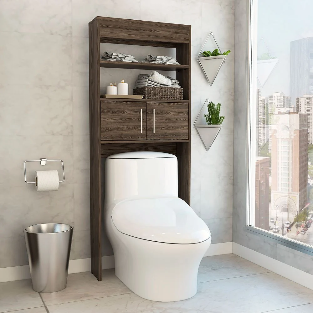 Ahorrador de Espacio Madrid, Coñac, con dos puertas batientes y varios entrepaños para colocar objetos de aseo Tuhome Furn...