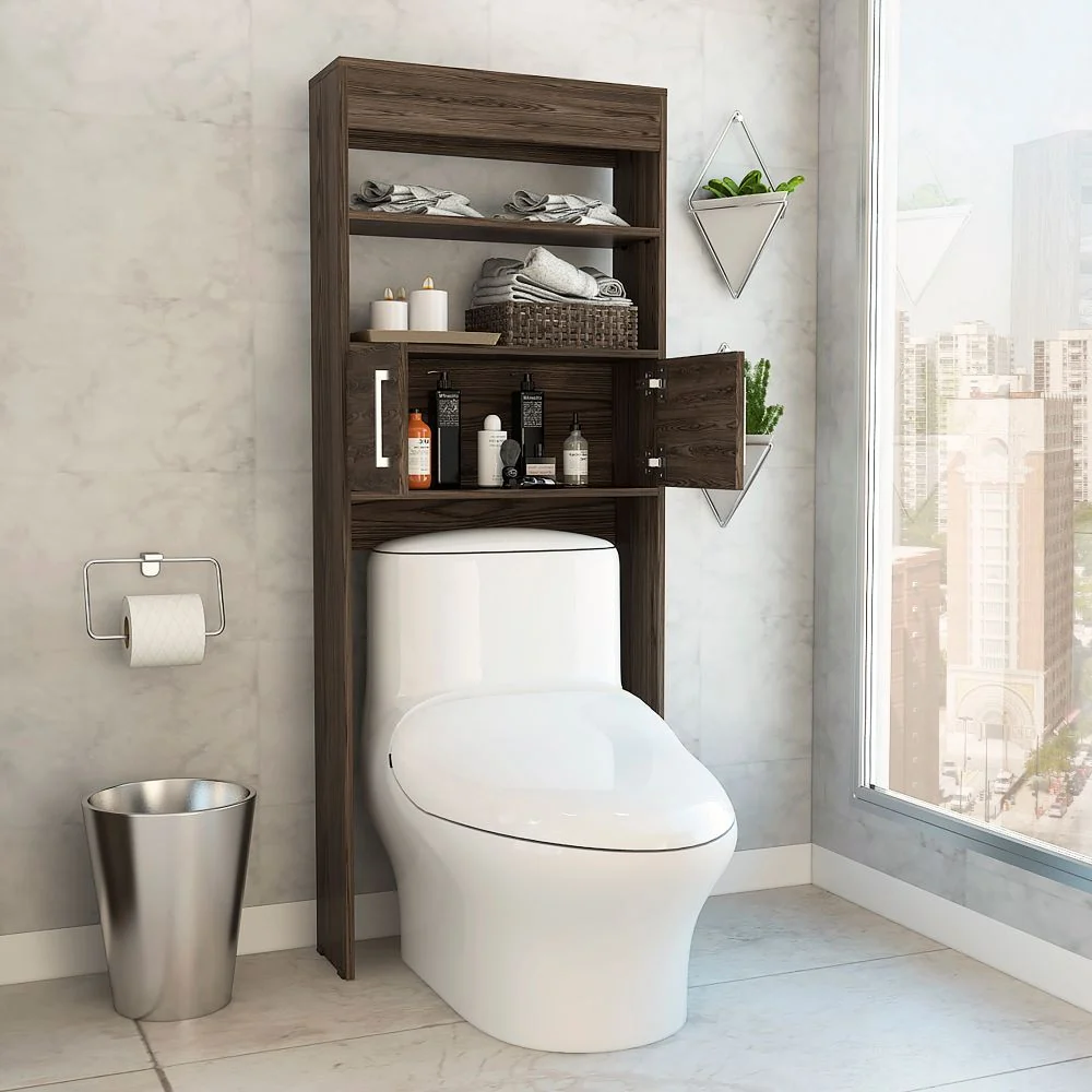 Ahorrador de Espacio Madrid, Coñac, con dos puertas batientes y varios entrepaños para colocar objetos de aseo Tuhome Furn...