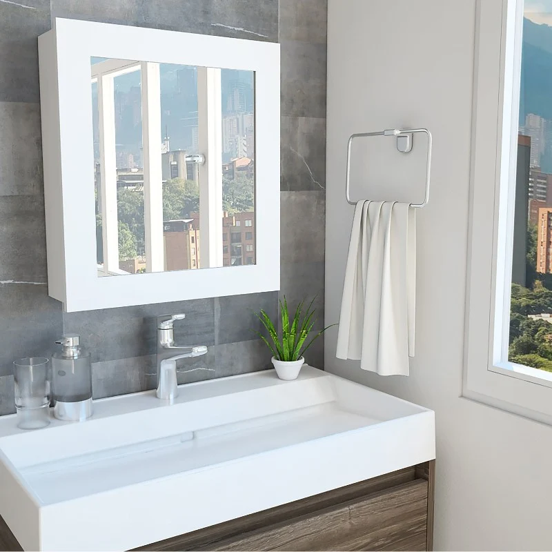 Botiquin Bath, Blanco, con puerta espejo y dos entrepaños para colocar objetos de aseo Tuhome Furniture