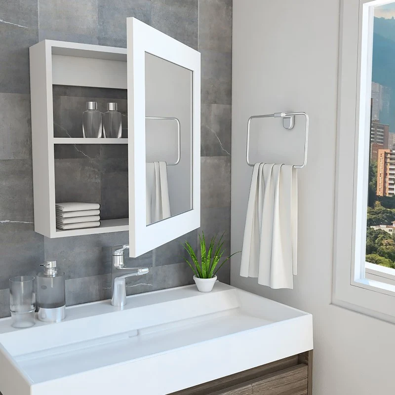 Botiquin Bath, Blanco, con puerta espejo y dos entrepaños para colocar objetos de aseo Tuhome Furniture