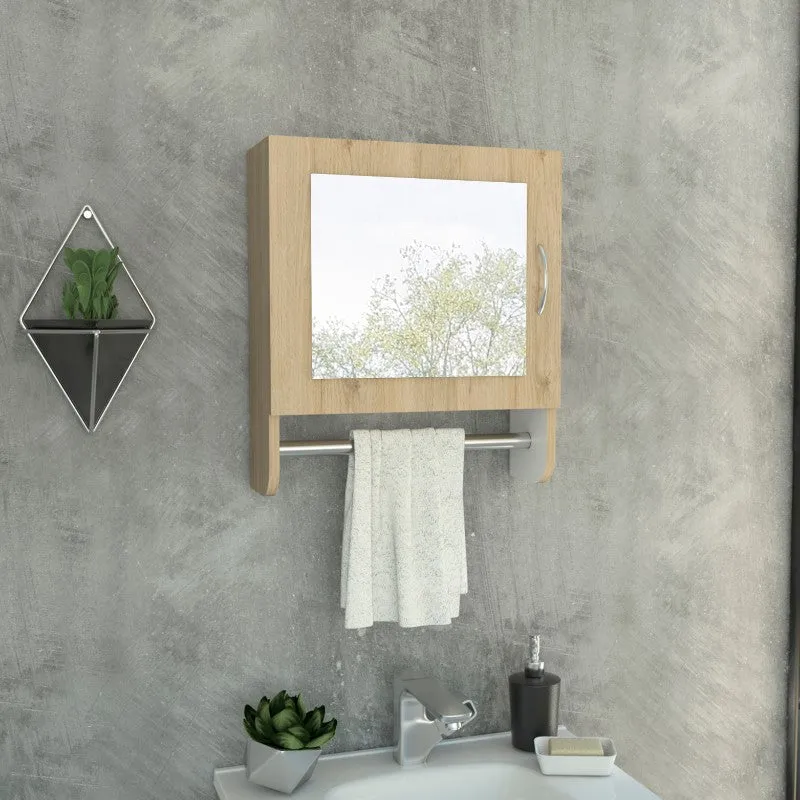 Botiquin Bath, Rovere y Blanco, con puerta espejo y dos entrepaños para colocar objetos de aseo Tuhome Furniture