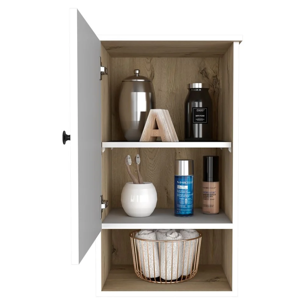 Botiquín Bath BI, Blanco y Duna, con una puerta batiente y entrepaños para colocar objetos de aseo Tuhome Furniture