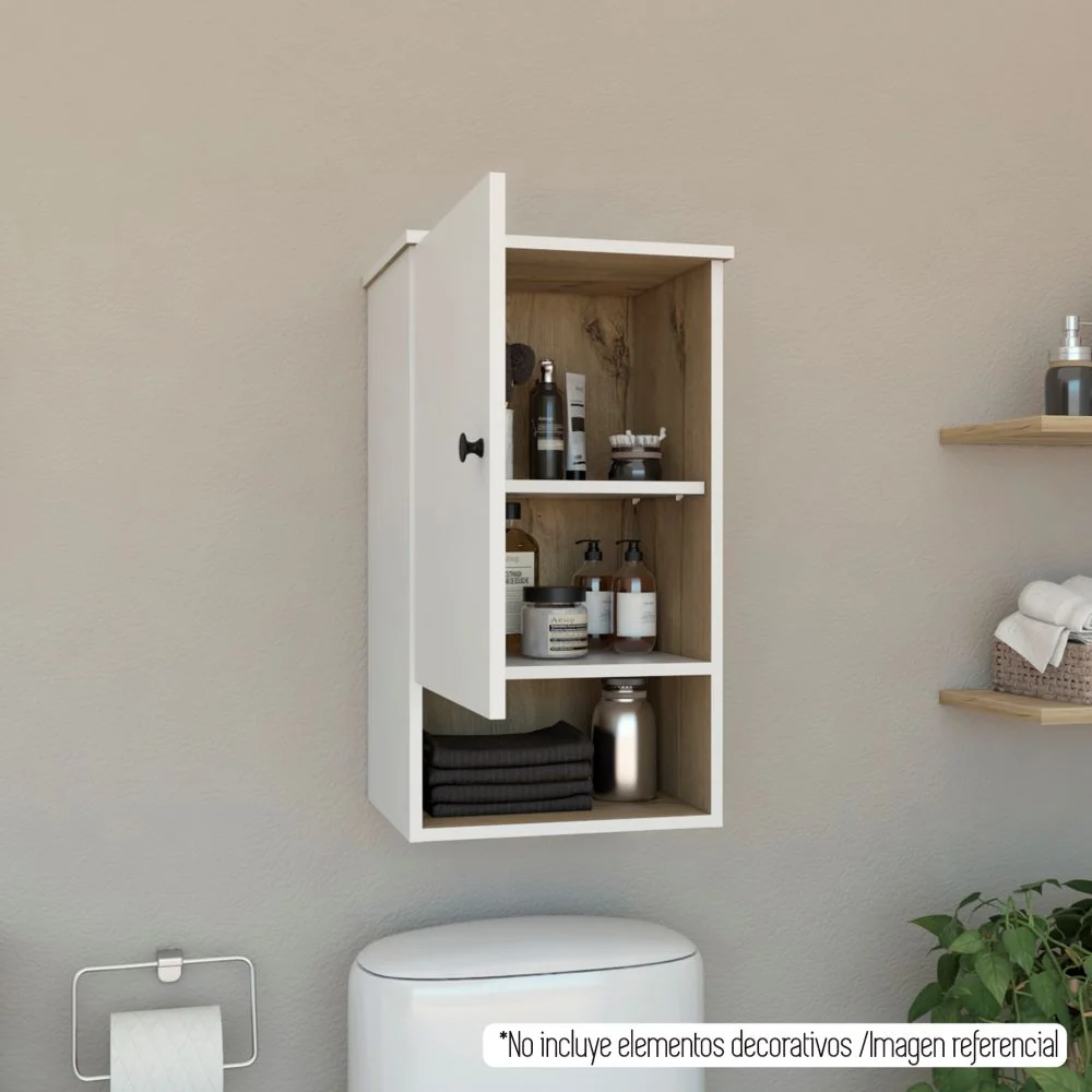 Botiquín Bath BI, Blanco y Duna, con una puerta batiente y entrepaños para colocar objetos de aseo Tuhome Furniture