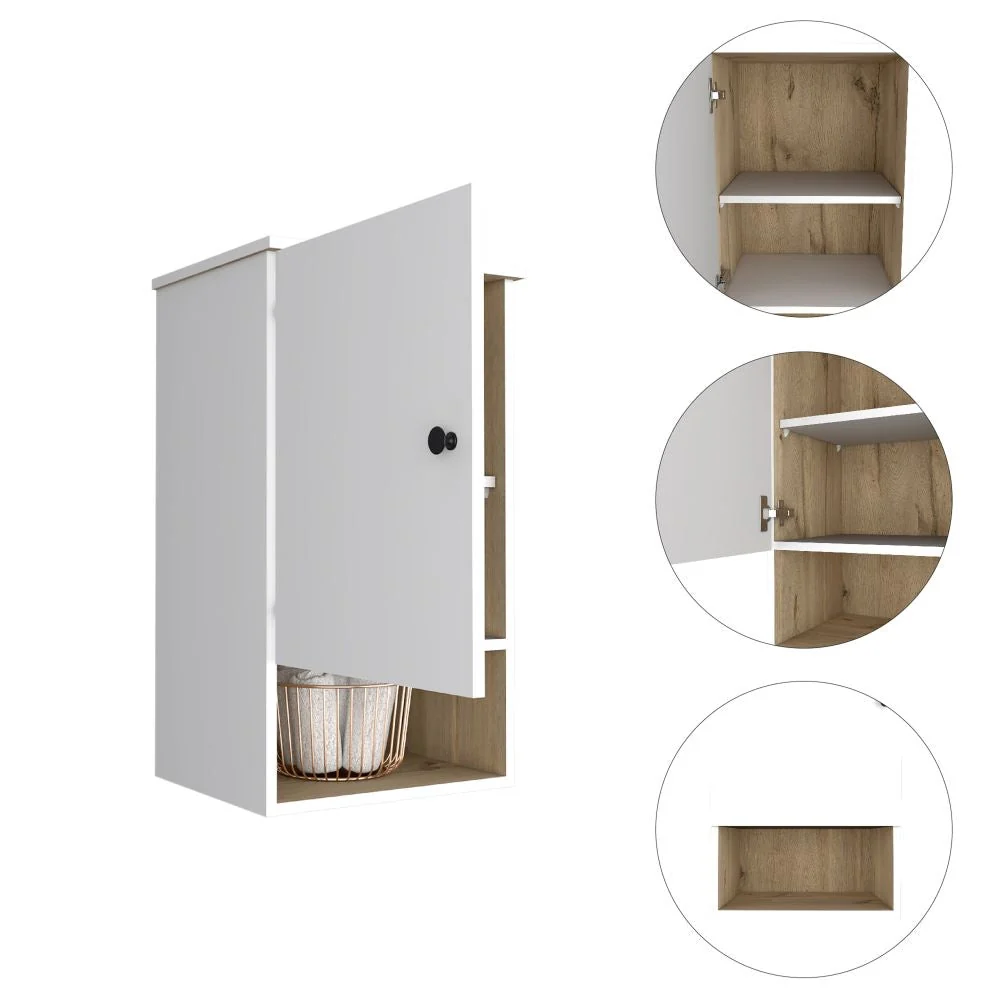 Botiquín Bath BI, Blanco y Duna, con una puerta batiente y entrepaños para colocar objetos de aseo Tuhome Furniture