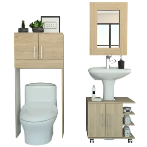 Combo Bath Rovere y Blanco, incluye espejo, lavamanos y auxiliar Tuhome Furniture