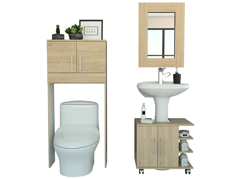 Combo Bath Rovere y Blanco, incluye espejo, lavamanos y auxiliar Tuhome Furniture