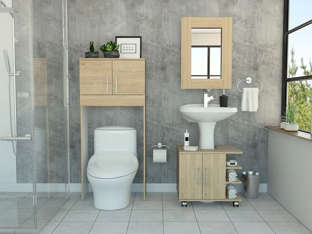 Combo Bath Rovere y Blanco, incluye espejo, lavamanos y auxiliar Tuhome Furniture