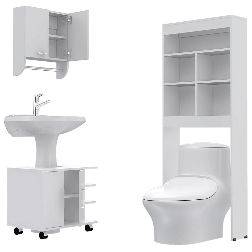 Combo Bicolor, Blanco, incluye botiquín, mueble lavamanos y optimizador Tuhome Furniture