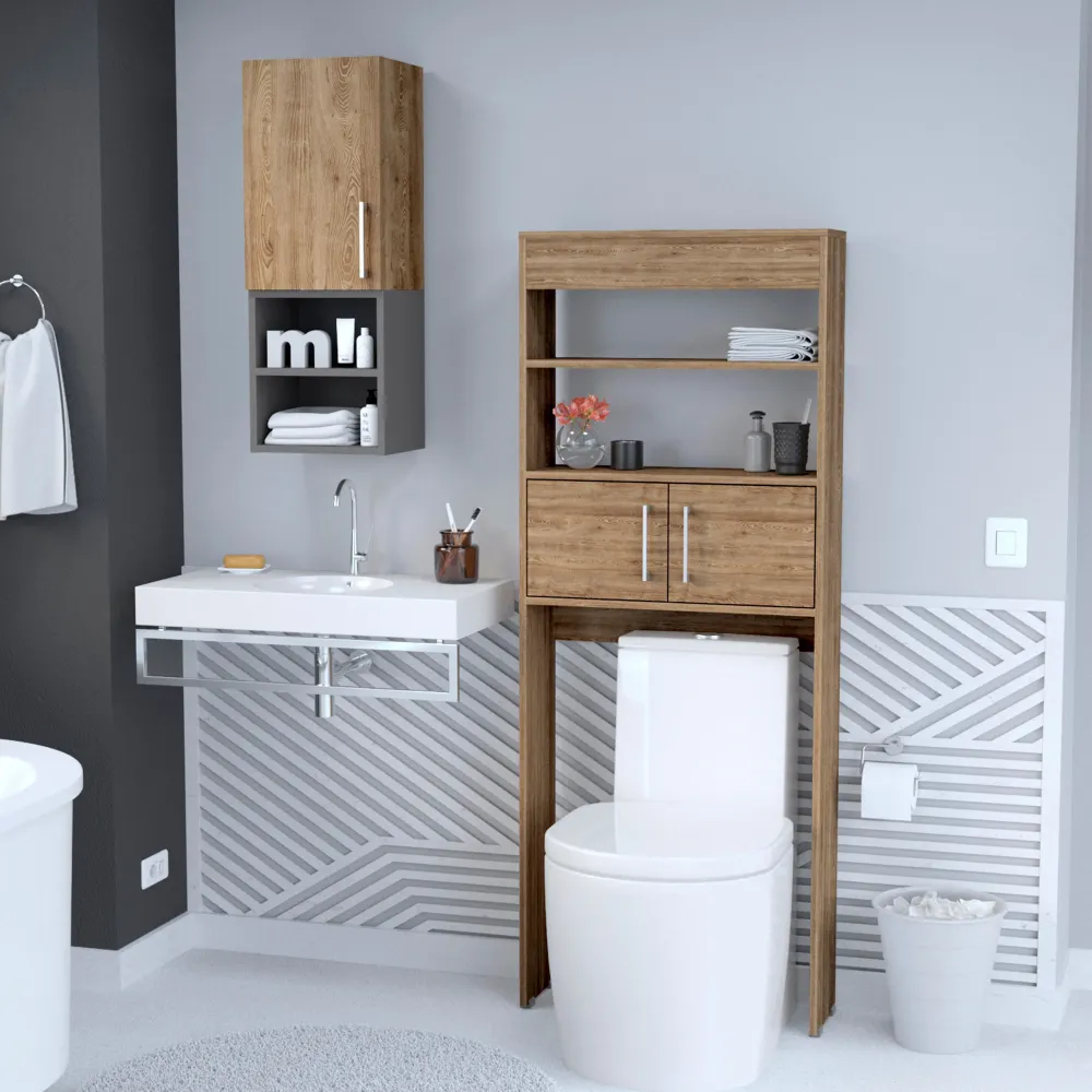 Combo Madrid, Miel, incluye mueble auxiliar y optimizador de baño Tuhome Furniture