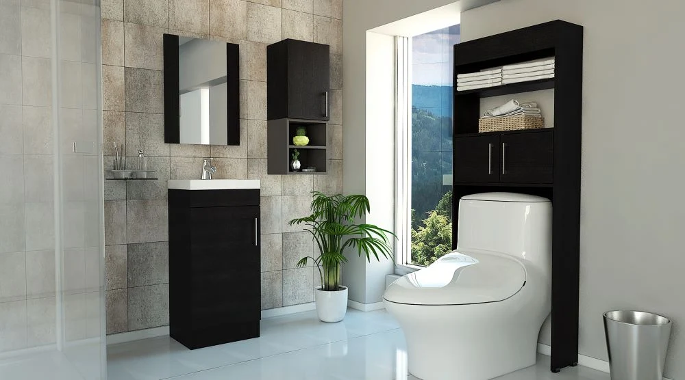 Combo Madrid, Wengue, incluye espejo, lavamanos, baño y muro Tuhome Furniture