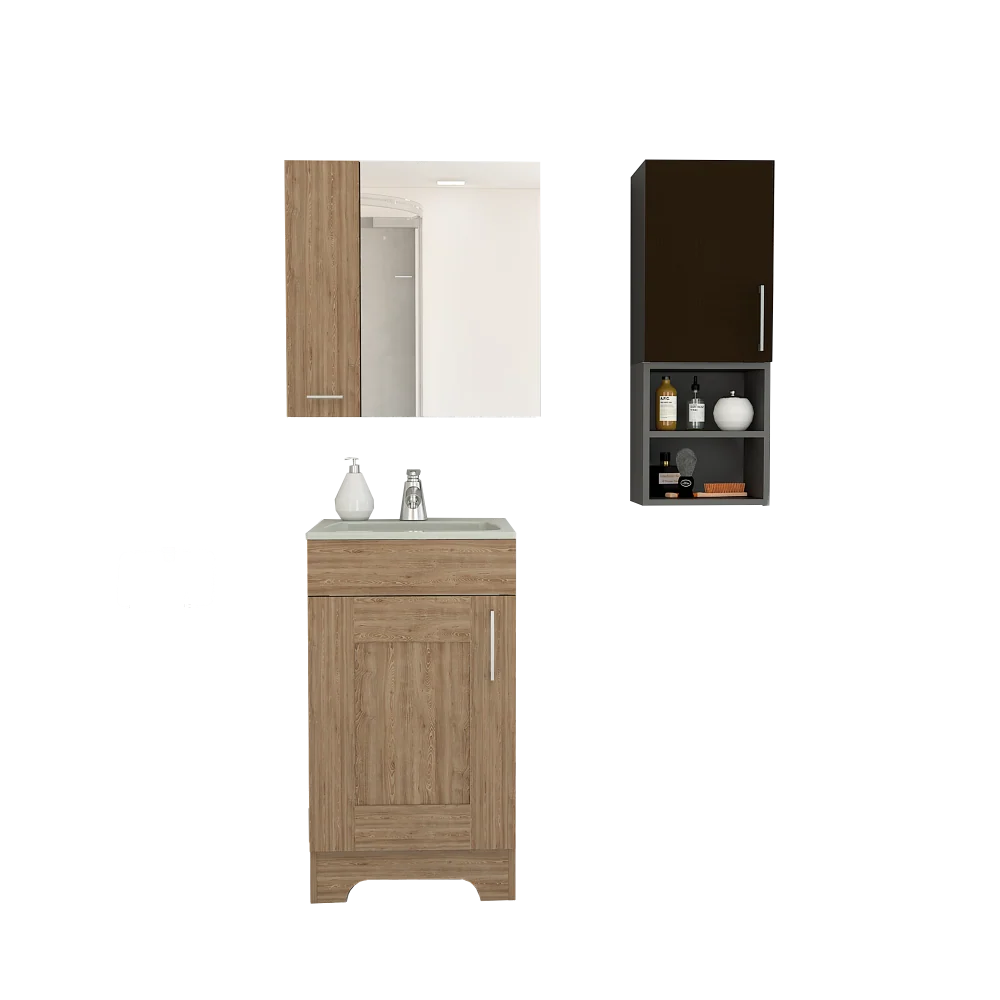 Combo Mybath, Miel y Wengue, incluye botiquín, mueble lavamanos y muro Tuhome Furniture