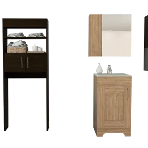 Combo Mybath, Miel y Wengue, incluye botiquín, mueble lavamanos, muro y optimizador Tuhome Furniture