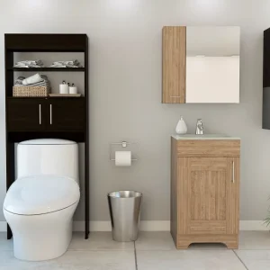 Combo Mybath, Miel y Wengue, incluye botiquín, mueble lavamanos, muro y optimizador Tuhome Furniture