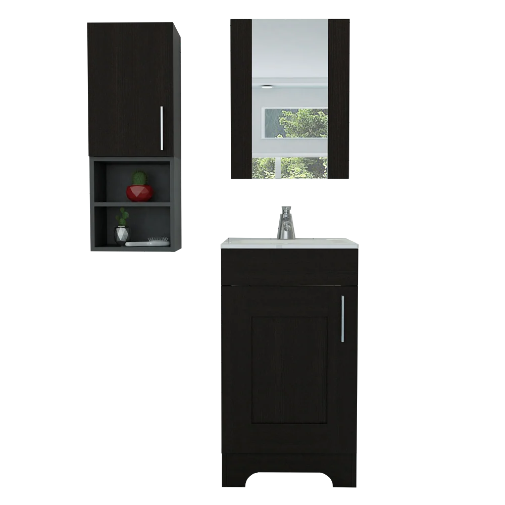 Combo Mybath, Wengue, incluye botiquin, mueble lavamanos y espejo Tuhome Furniture