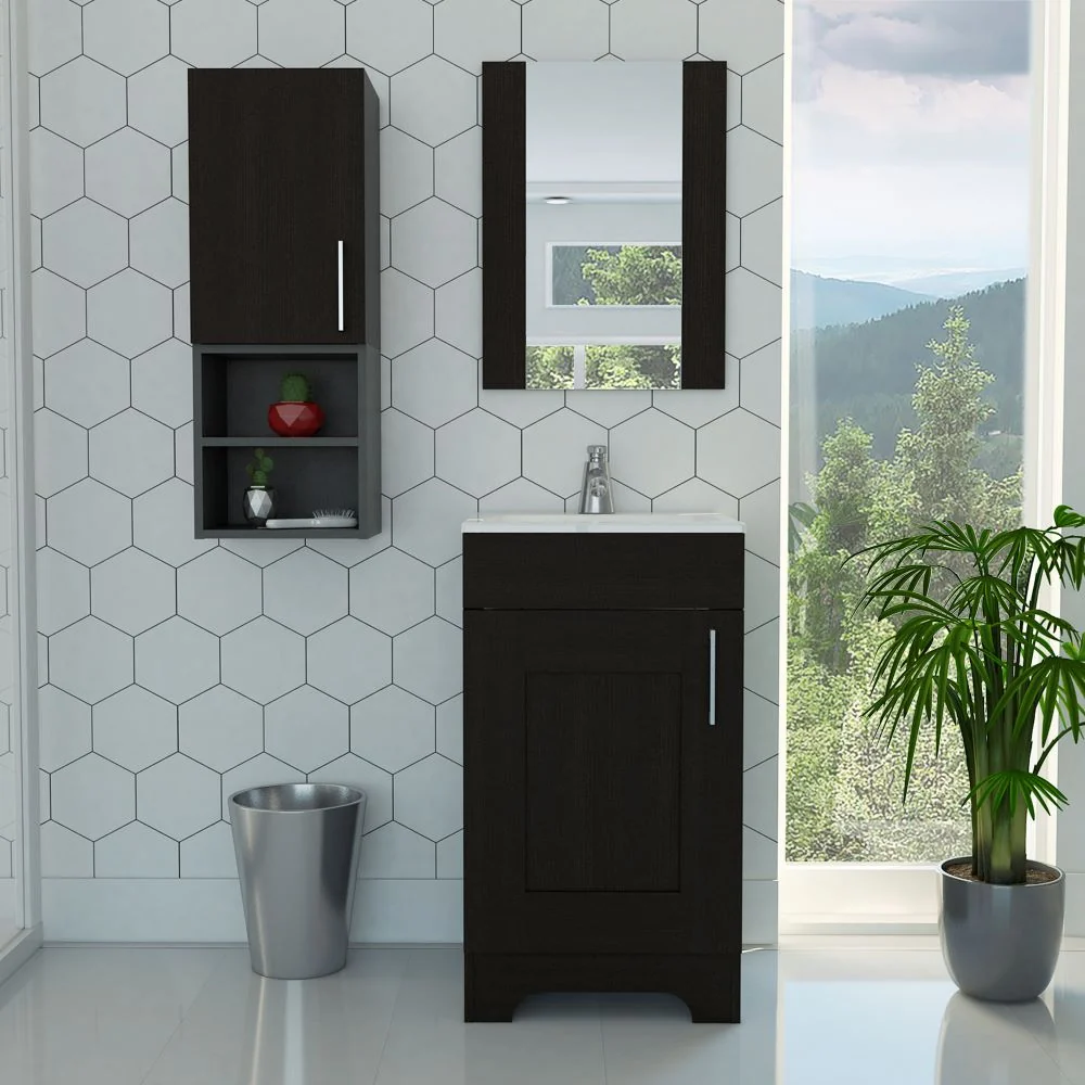 Combo Mybath, Wengue, incluye botiquin, mueble lavamanos y espejo Tuhome Furniture