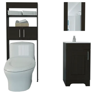 Combo Mybath, Wengue, incluye botiquin, mueble lavamanos y optimizador Tuhome Furniture