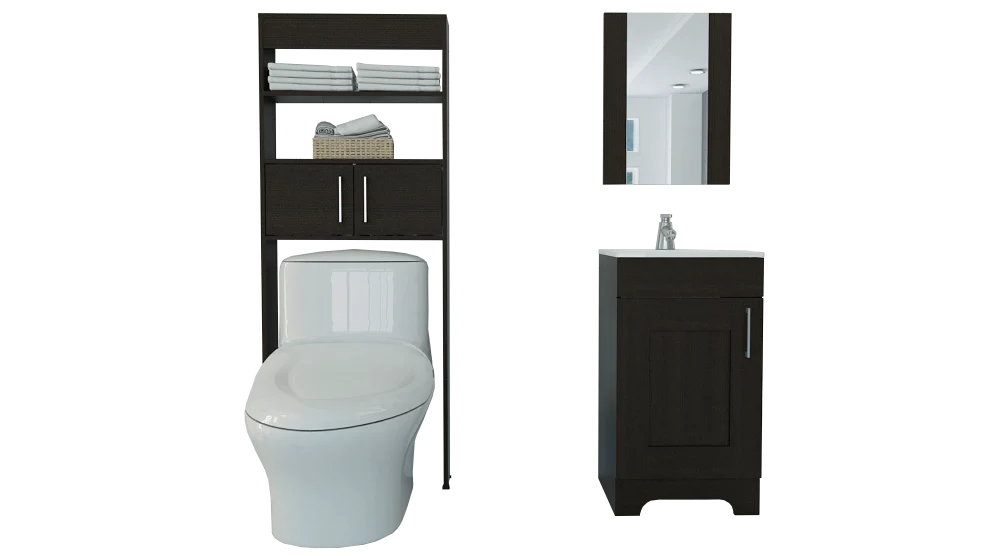 Combo Mybath, Wengue, incluye botiquin, mueble lavamanos y optimizador Tuhome Furniture