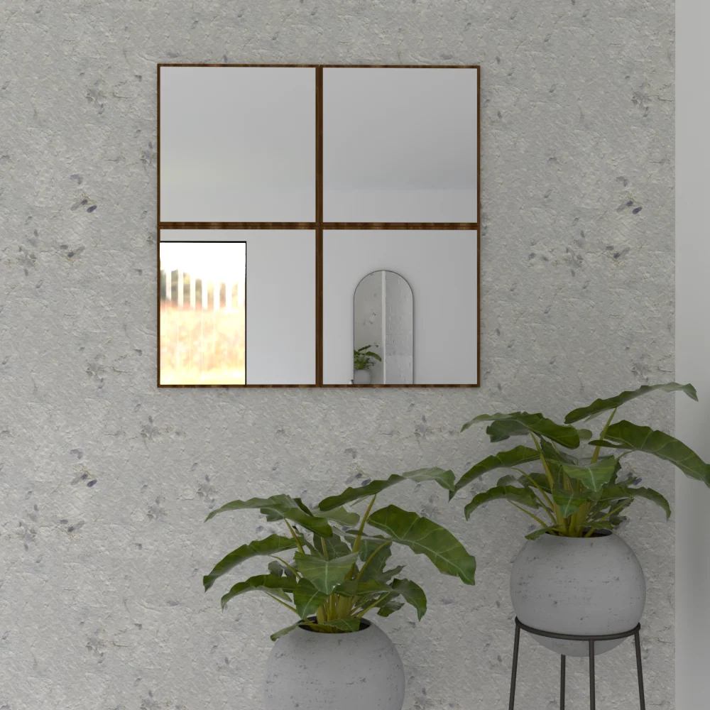 Espejo Sibari, con forma cuadrada y marco de madera Tuhome Furniture
