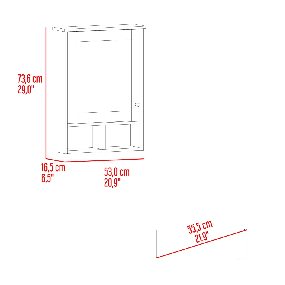 Gabinete de Baño Egeo, Blanco, con Puerta Espejo y Tres Entrepaños Para Ubicar Objetos Tuhome Furniture