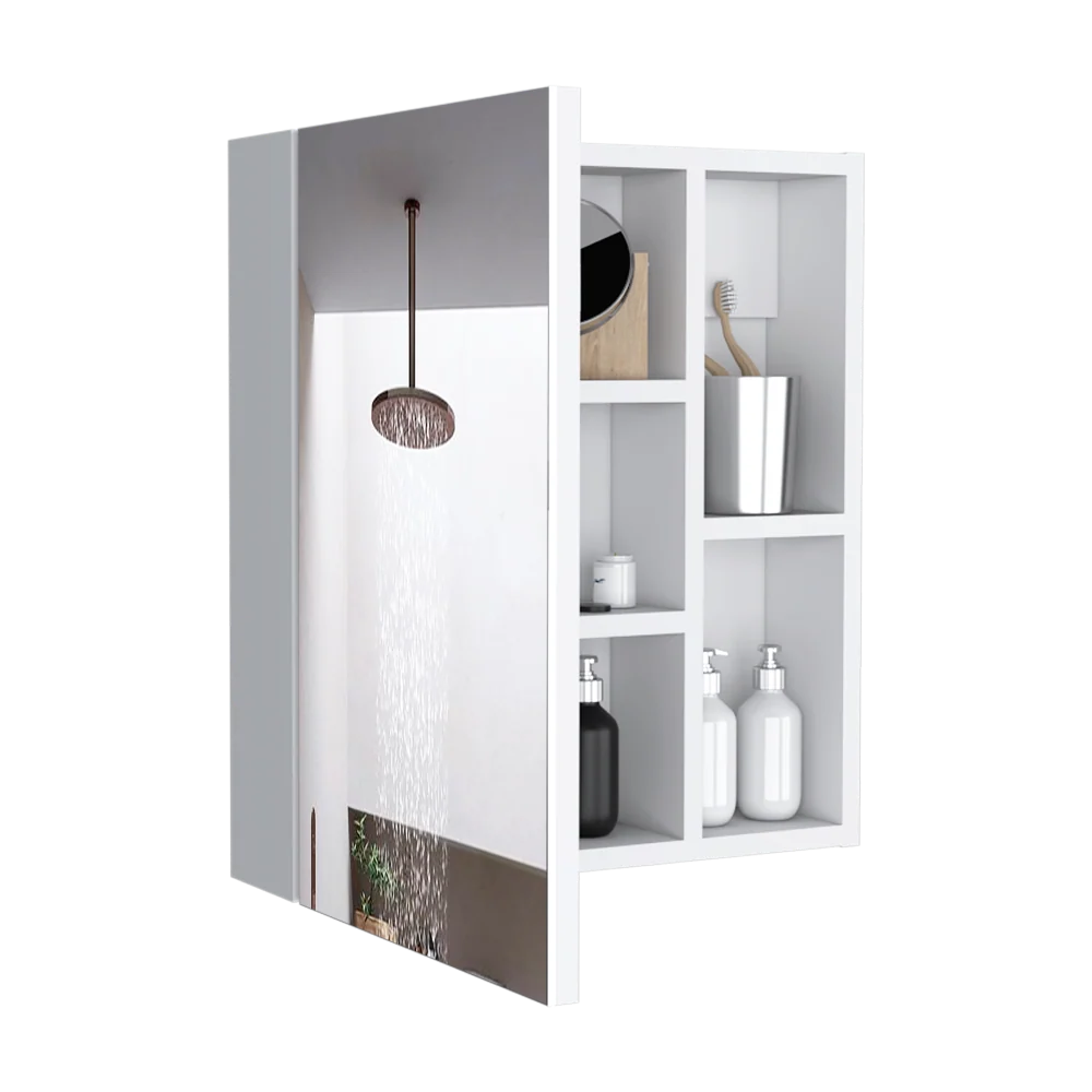 Gabinete de Baño Manchester, Blanco, con puerta espejo y varios entrepaños Tuhome Furniture