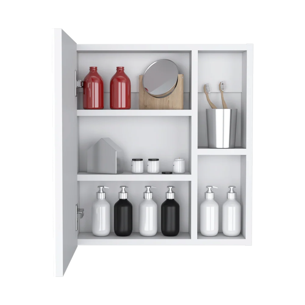 Gabinete de Baño Manchester, Blanco, con puerta espejo y varios entrepaños Tuhome Furniture