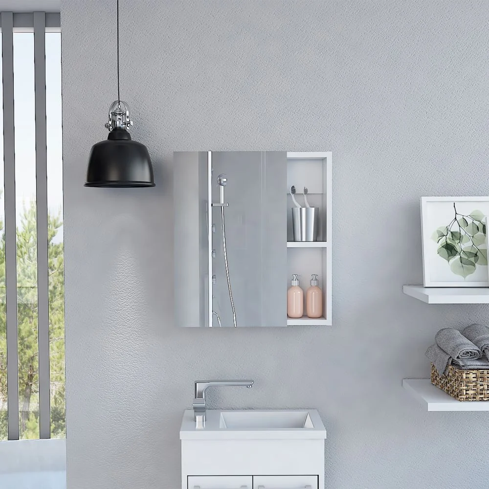 Gabinete de Baño Manchester, Blanco, con puerta espejo y varios entrepaños Tuhome Furniture