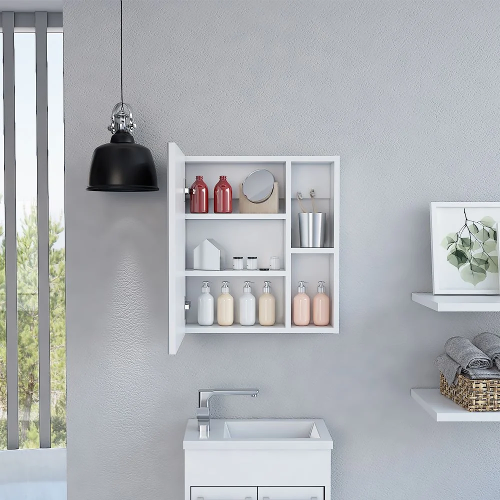 Gabinete de Baño Manchester, Blanco, con puerta espejo y varios entrepaños Tuhome Furniture