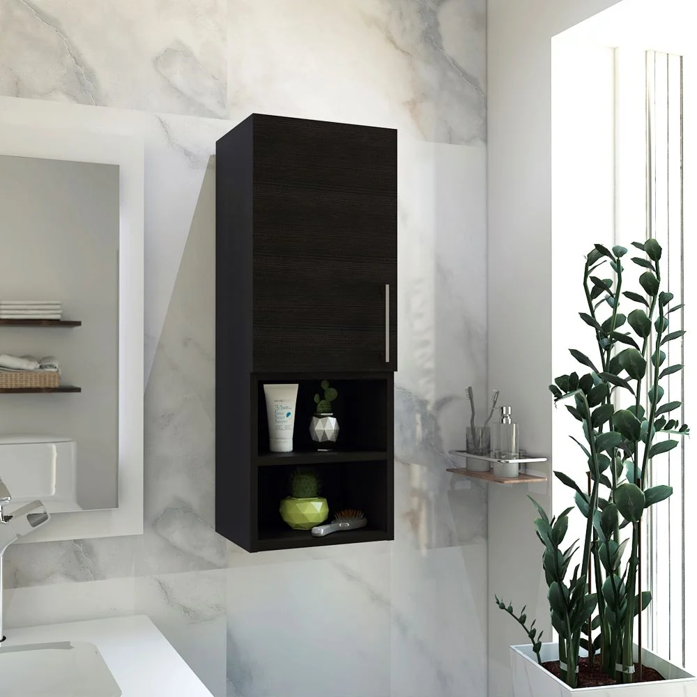 Mueble Auxiliar de Baño Barcelona, Wengue, con una puerta batiente y entrepaño para guardar objetos de aseo Tuhome Furniture