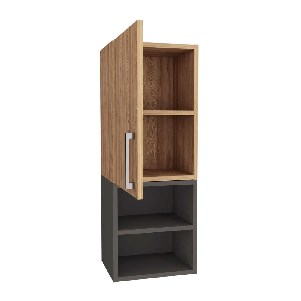 Mueble Auxiliar de Baño, Madrid, Miel y Plomo, con puerta batiente y variedad de entrepaños para colocar objetos de aseo T...