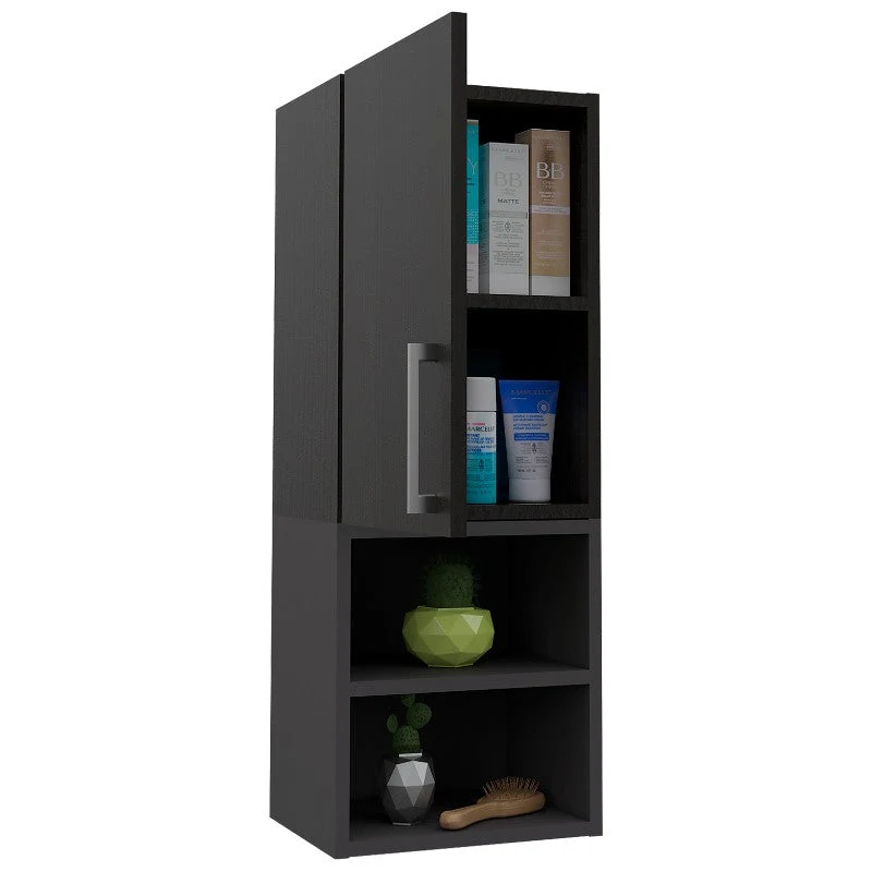 Mueble Auxiliar Madrid, Wengue y Plomo, con puerta batiente y dos entrepaños Tuhome Furniture