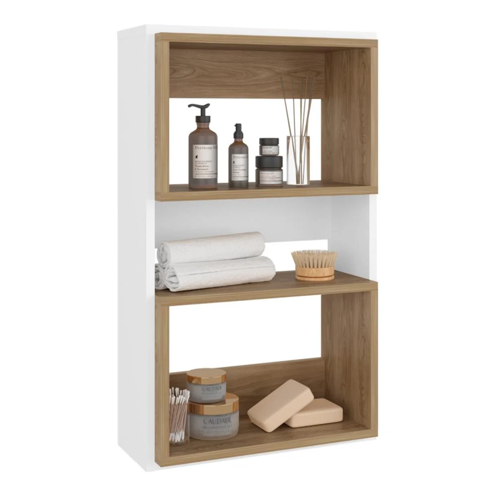 Mueble Auxiliar Muro Baño Eco, Blanco Duqueza y Fresno Europeo, con superficies para ubicar objetos Tuhome Furniture