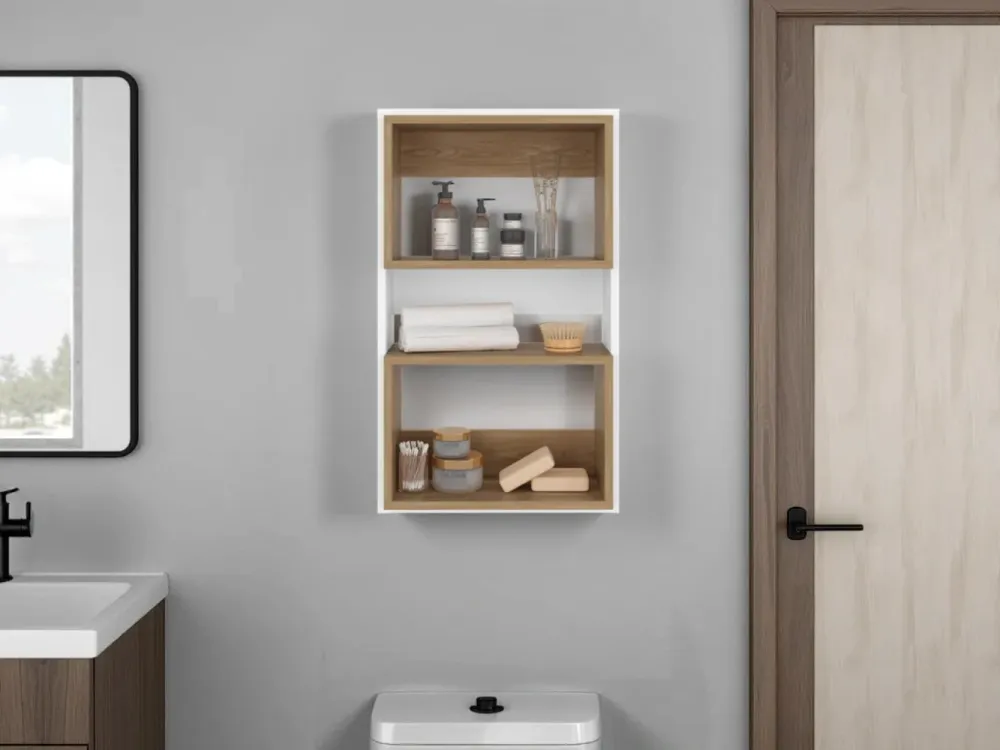 Mueble Auxiliar Muro Baño Eco, Blanco Duqueza y Fresno Europeo, con superficies para ubicar objetos Tuhome Furniture