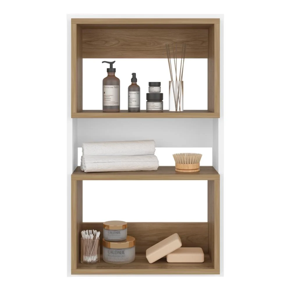 Mueble Auxiliar Muro Baño Eco, Blanco Duqueza y Fresno Europeo, con superficies para ubicar objetos Tuhome Furniture