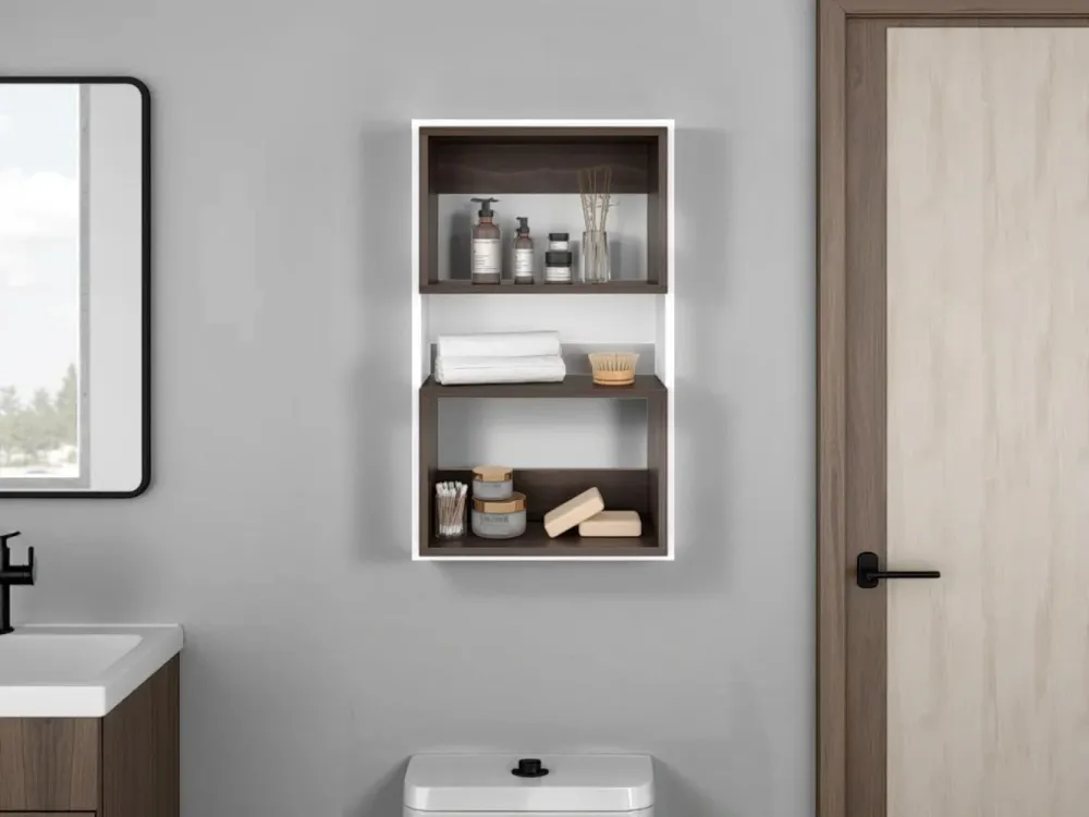 Mueble Auxiliar Muro Baño Eco, Blanco y Milan, con superficies para ubicar objetos Tuhome Furniture