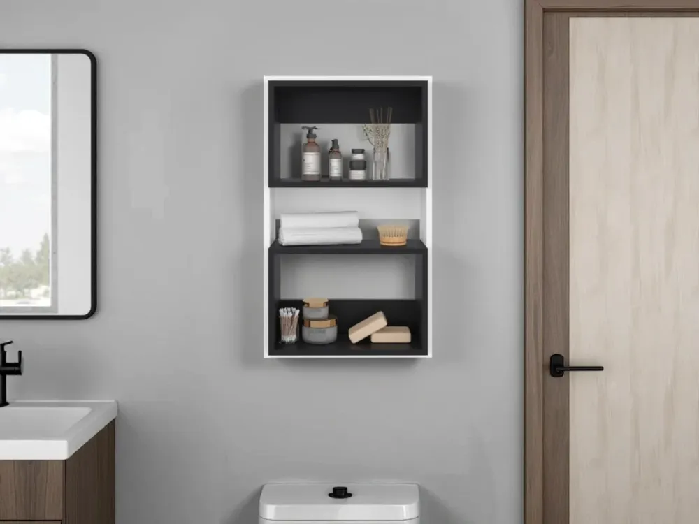 Mueble Auxiliar Muro Baño Eco, Blanco Duqueza y Wengue, con superficies para ubicar objetos Tuhome Furniture