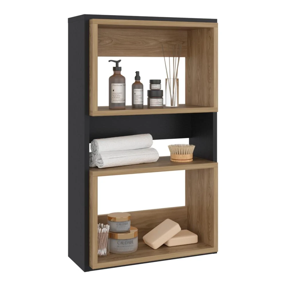 Mueble Auxiliar Muro Baño Eco, Wengue y Fresno Europeo, con superficies para ubicar objetos Tuhome Furniture