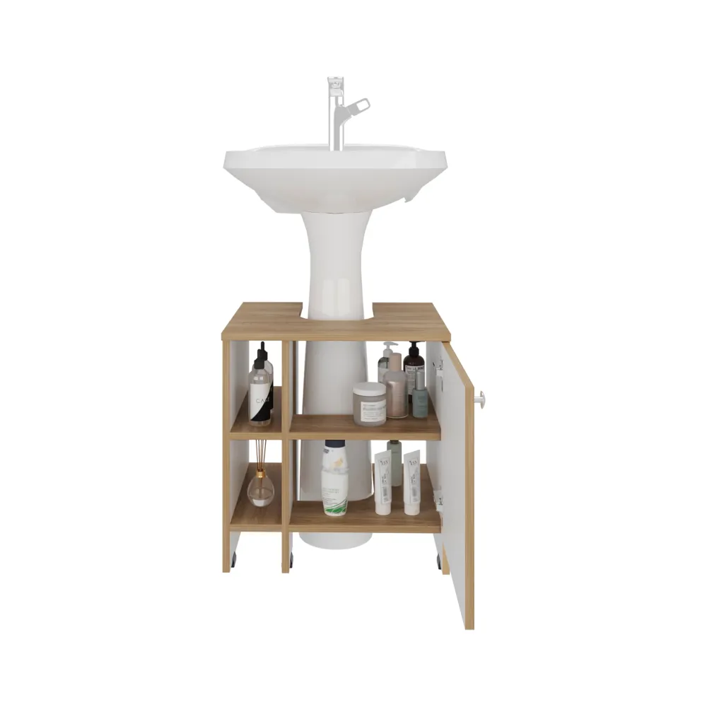 Mueble De Baño Una Puerta, Color Fresno Y Blanco Tuhome Furniture
