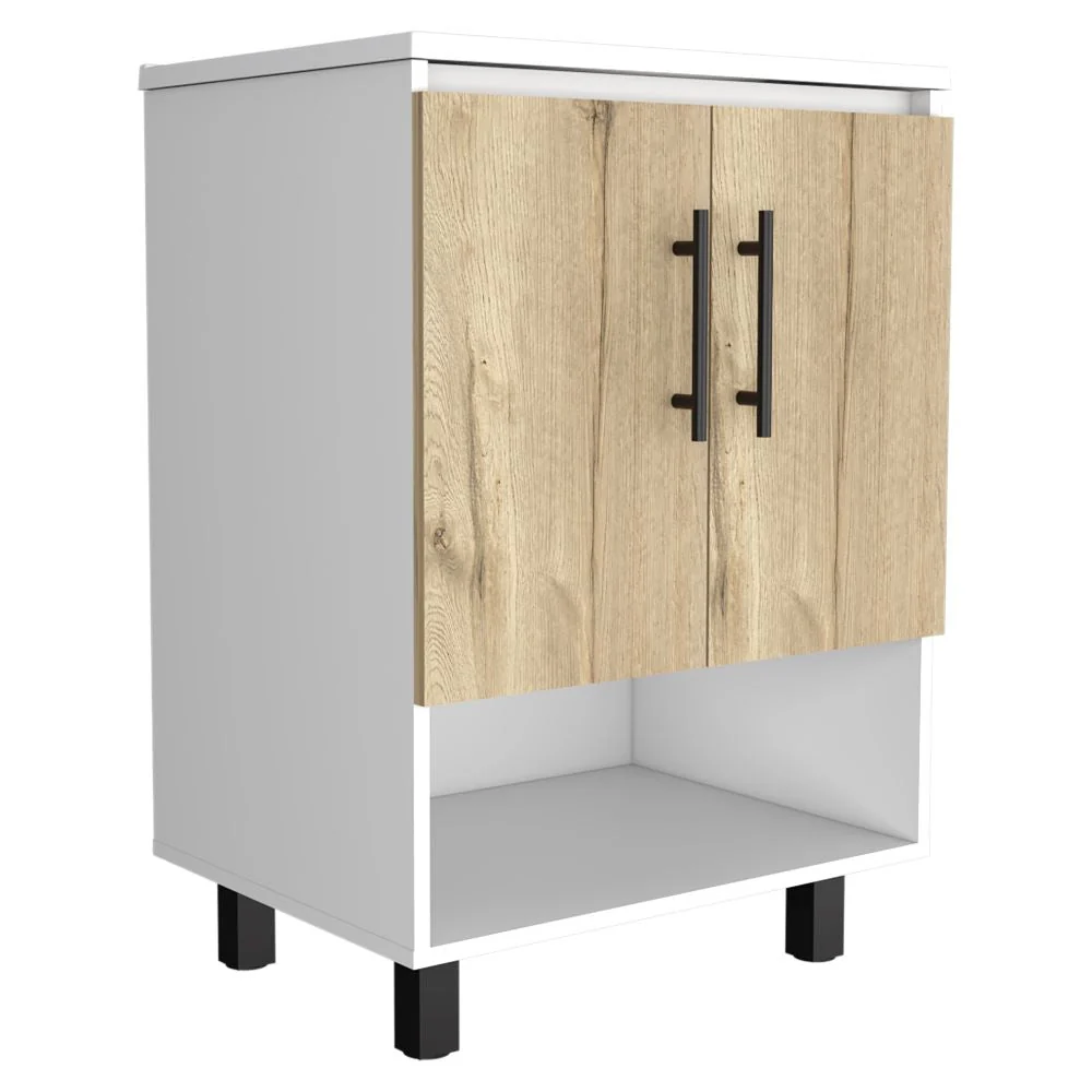 Mueble Lavamanos Bath BI, Blanco y Duna, con dos puertas batientes y variedad de entrepaños Tuhome Furniture