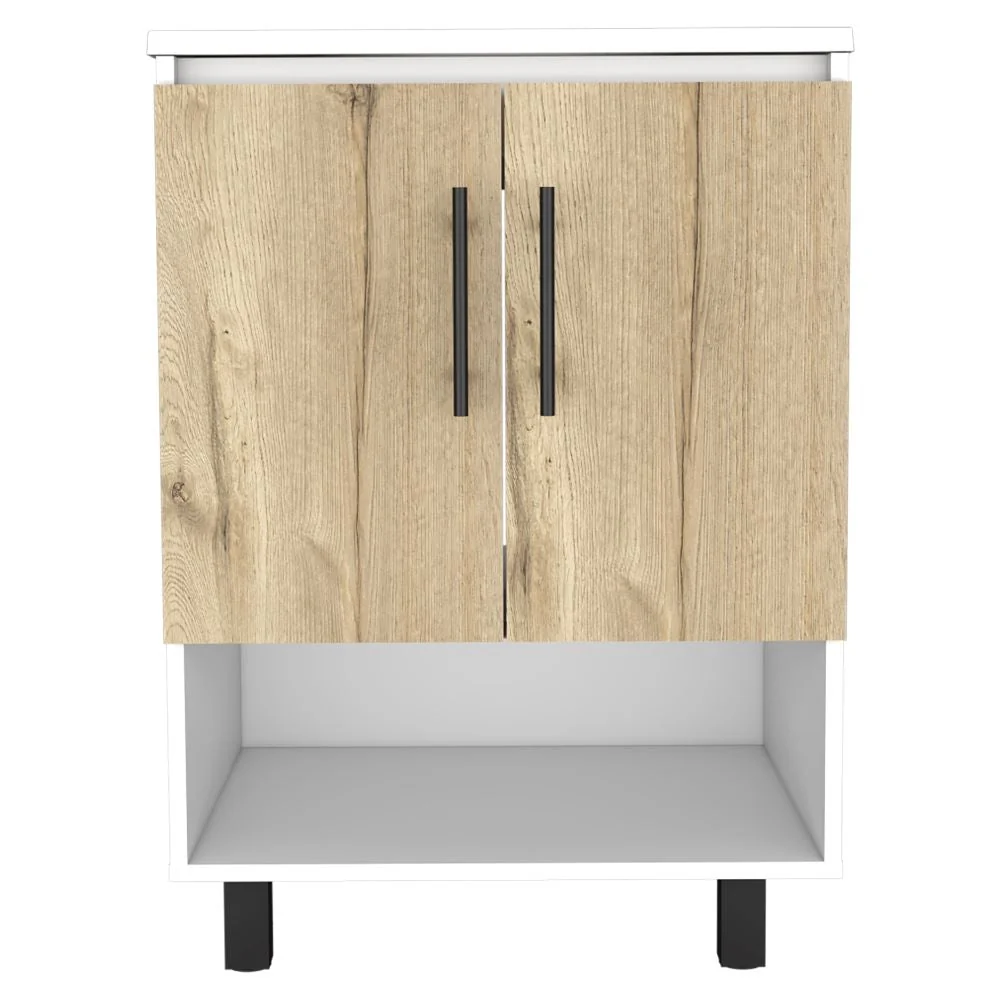 Mueble Lavamanos Bath BI, Blanco y Duna, con dos puertas batientes y variedad de entrepaños Tuhome Furniture