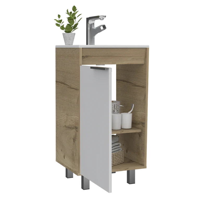 Mueble Lavamanos Carter, Duna y Blanco, con puerta batiente, entrepaño y patas de madera Tuhome Furniture